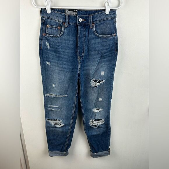 H&M High Waist Mom Jeans Distressed Ankle length Button Fly Size 4 New - Picture 2 of 8